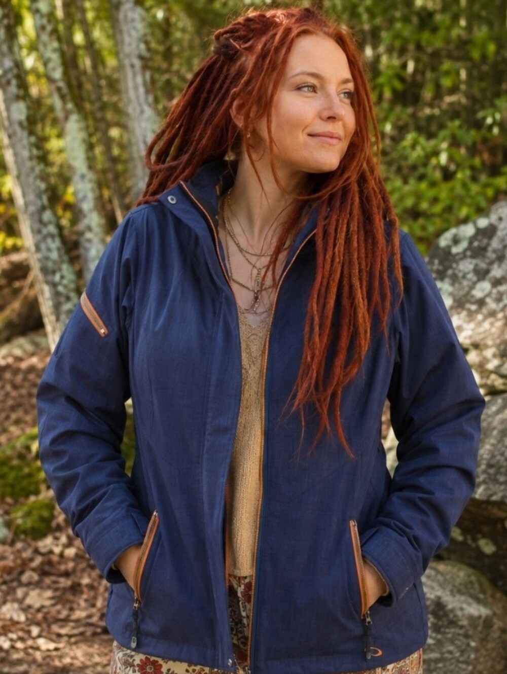 Oakley Men’s Women's M Navy Hooded Hiking Jacket Orange Zip Techwear Gorpcore